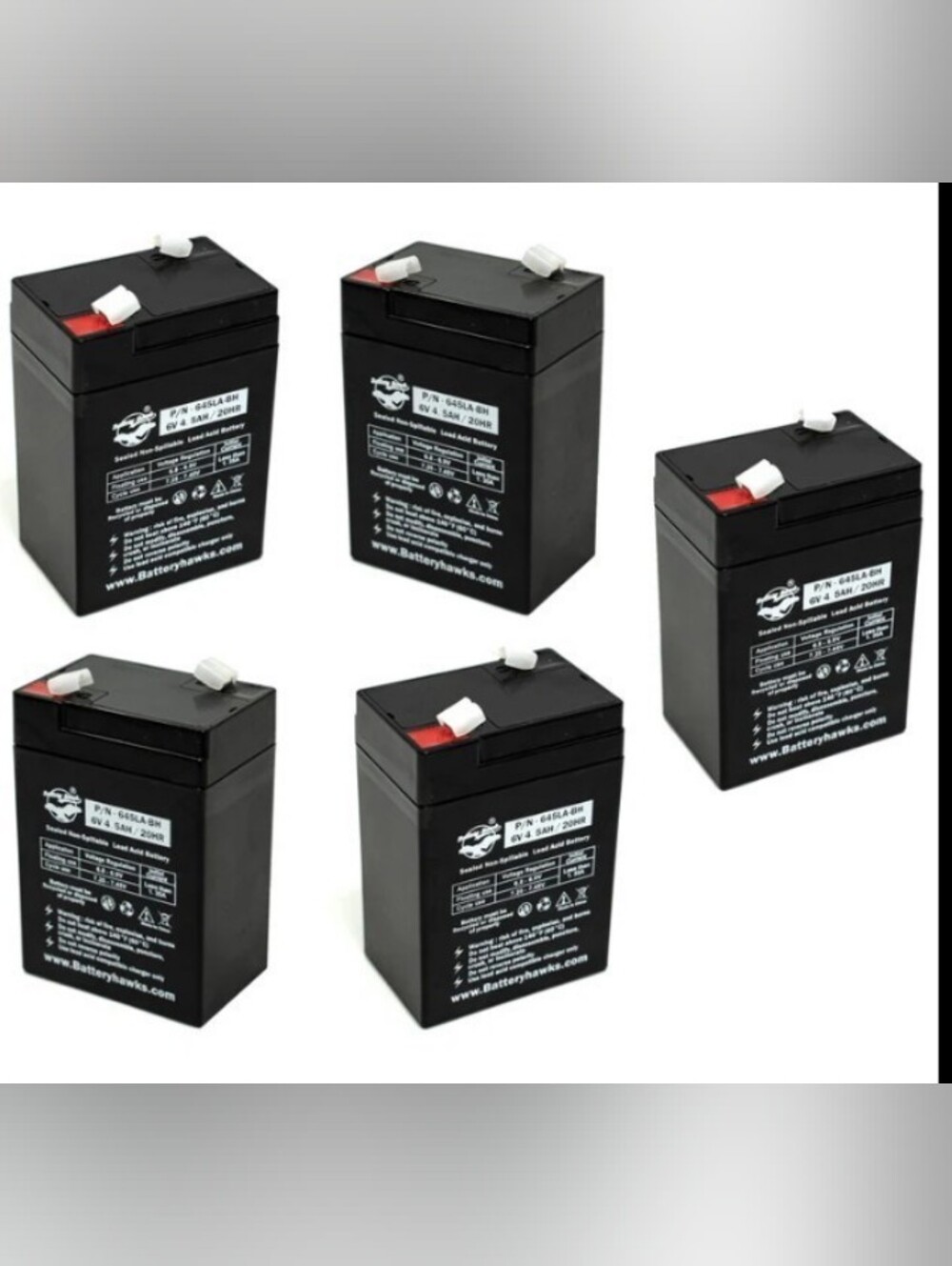 6V 4.5AH / 20HR 5-pk Lead Acid Battery Sealed Non-Spillable BRAND-NEW
